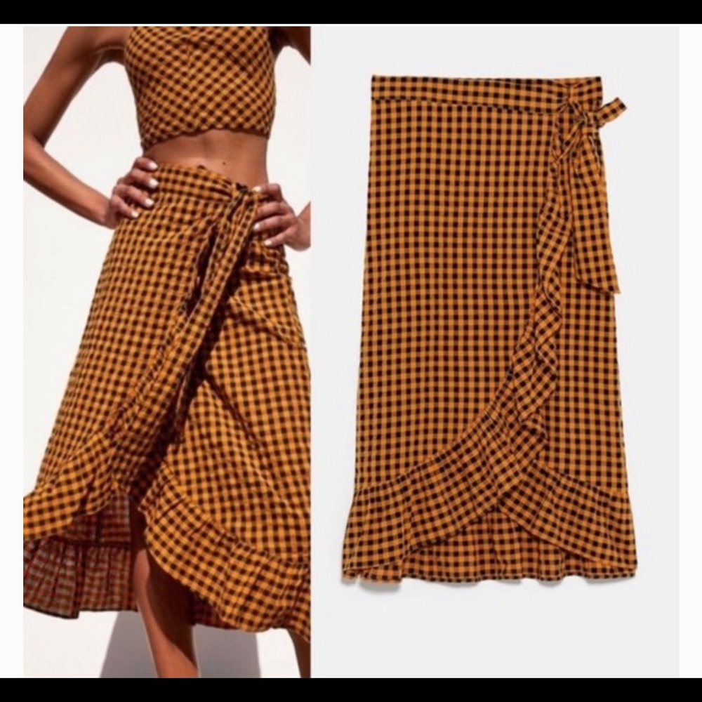 Zara Gingham Wrap Skirt